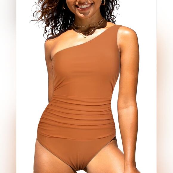 New One Piece Swimsuit Cutouts Monokini Apricot One Shoulder 989 Womens Size 10 - Picture 1 of 1